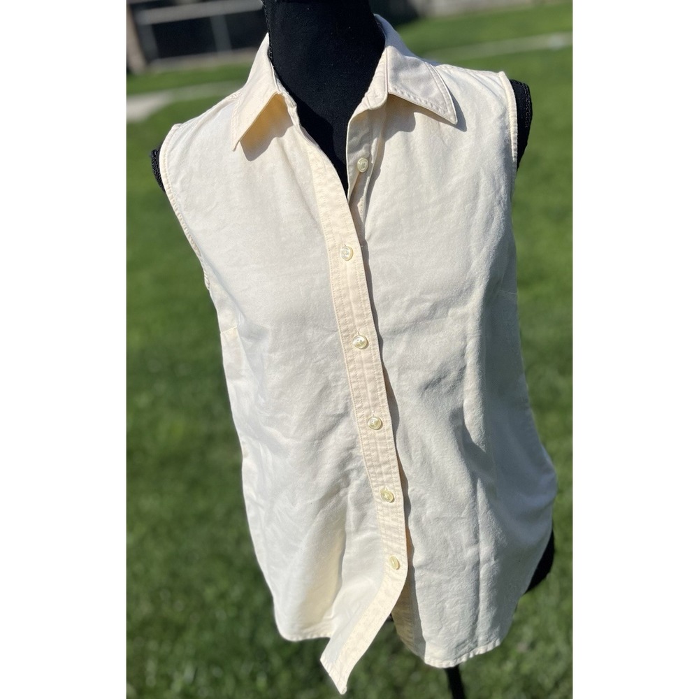 L.L.Bean Womens XS Sleeveless Button Front Shirt Cream Yellow 100% Cotton - Picture 3 of 10